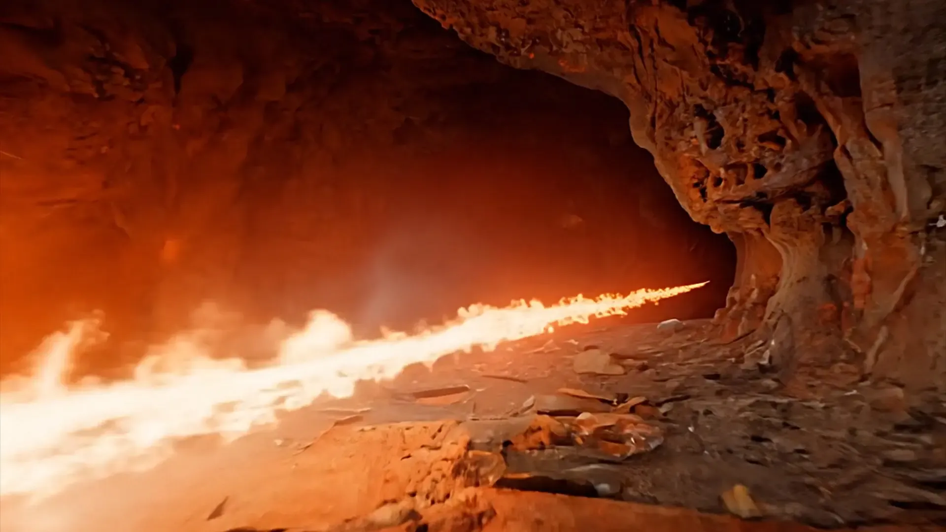 Skull Cave with Lava Flow Background for Horror Movie Intros